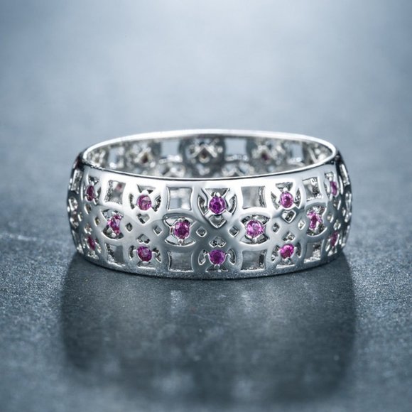 💥 Dainty Carved Colorful Gems Eternity Zircon Vintage Ring for Women, EVGG1364 - Picture 1 of 2